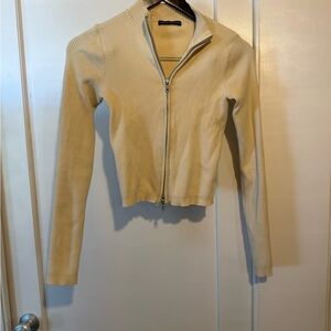 Brandy Melville Cream Cropped Knit Jacket